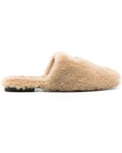 Anine Bing Logo-plaque Shearling Mules - Natural