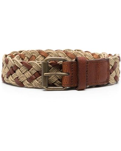 Saint Laurent Woven-braided Leather Belt - Brown