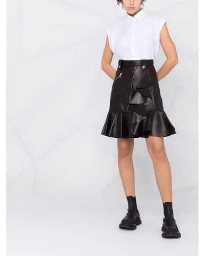 Alexander McQueen Leather Peplum-hem Skirt - Women's - Silk/lamb Skin - Black