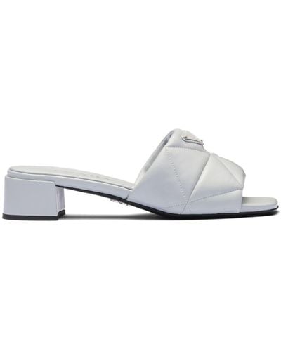 Prada 45mm Triangle-logo Quilted Mules - White
