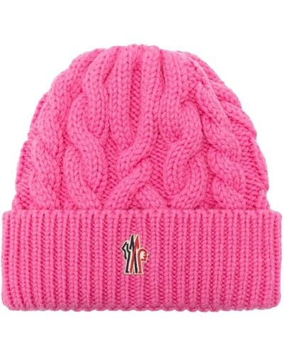3 MONCLER GRENOBLE Logo-patch Virgin Wool Beanie - Pink