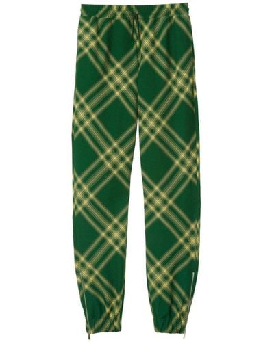 Burberry Checked Wool Track Trousers - Green
