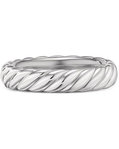 David Yurman 18kt White Gold Sculpted Cable Band Ring