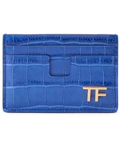 Tom Ford Tf Crocodile-effect Leather Cardholder - Blue