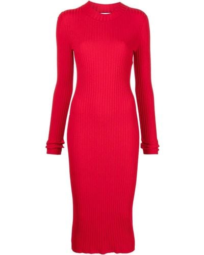 St. John Ribbed Knitted Midi Dress - Red