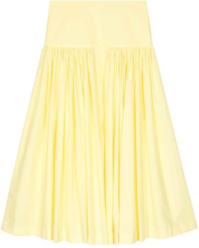 MSGM Pleated Cotton Midi Skirt - Yellow