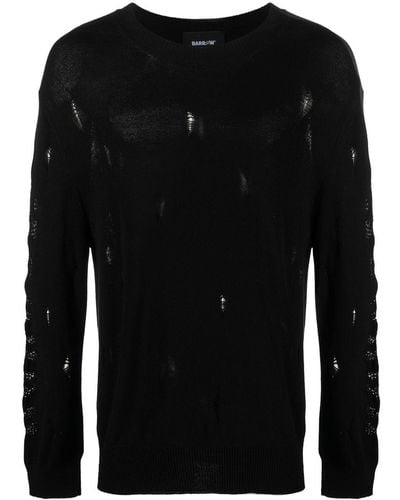 Barrow Distressed-effect Crew-neck Sweater - Black