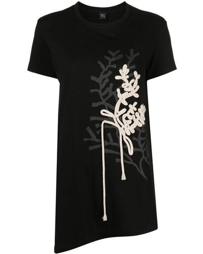 Y's Yohji Yamamoto T-shirt Verfraaid Met Touw - Zwart