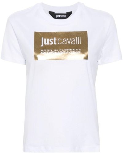 Just Cavalli Katoenen T-shirt Met Metallic-logo - Wit