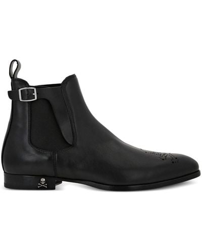Philipp Plein Skull-appliqué Leather Boots - Black