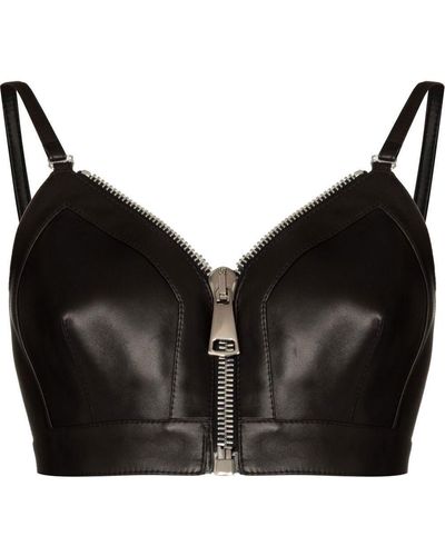 Alexander McQueen Zip-front Cropped Leather Top - Black
