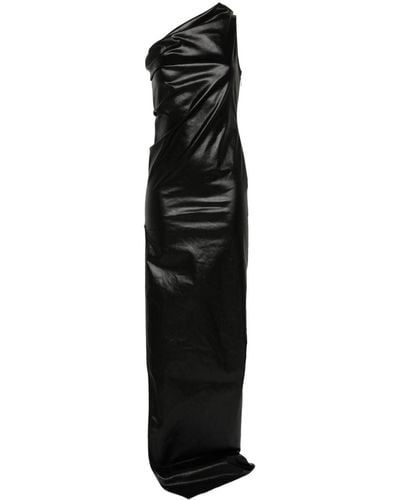 Rick Owens Athena Maxi -jurk In Laquered Denim - Zwart
