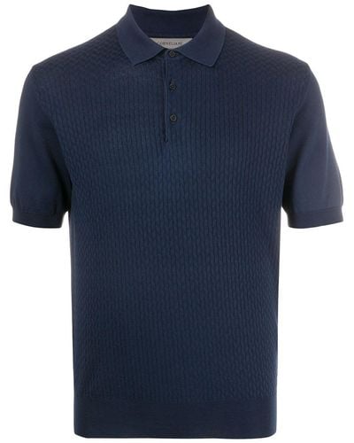 Corneliani Geometric Knit Polo Shirt - Blue