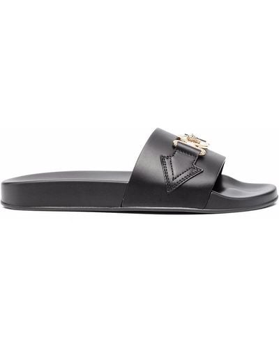 Versace Sandalias con placa y logo - Blanco