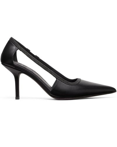 Brunello Cucinelli Monili-trim Cut-out Leather Court Shoes - Black