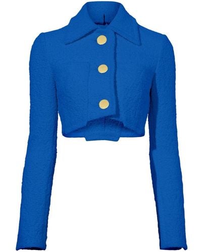Proenza Schouler Bouclé Tweed Cropped Jacket - Blue