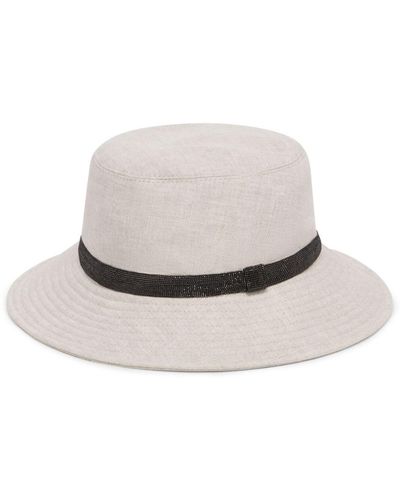 Brunello Cucinelli Monili-chain Linen Bucket Hat - White