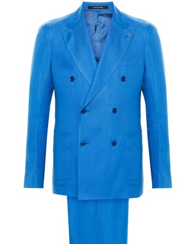 Tagliatore Double-Breasted Linen Suit - Blue