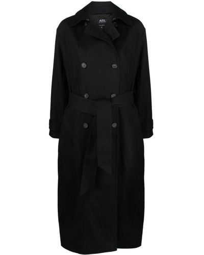 A.P.C. Double-breasted Twill Trench Coat - Black