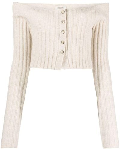 Nanushka Ribbed-knit Cropped Cardigan - Natural