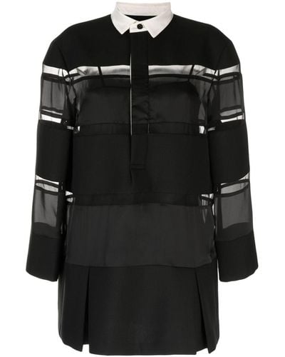 Sacai Contrasting-collar Panelled Minidress - Black