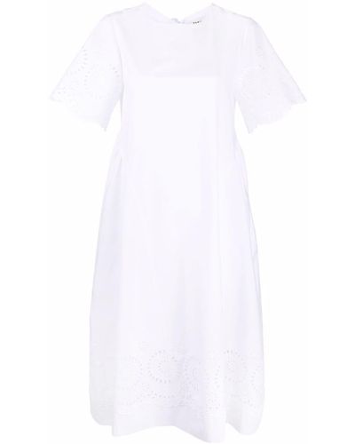 P.A.R.O.S.H. Broderie Anglaise Flared Dress - White