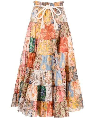 Zimmermann Gonna midi Junie con design patchwork - Arancione