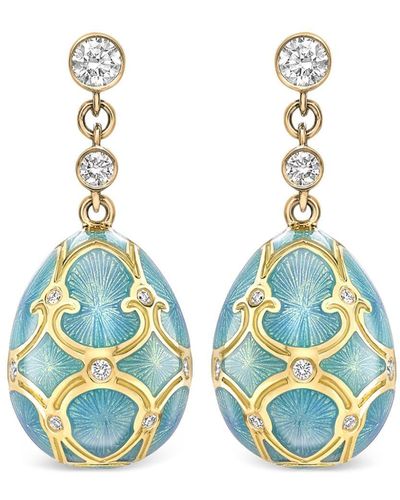 Faberge 18kt Yellow Gold Heritage Egg Diamonds Drop Earrings - Blue