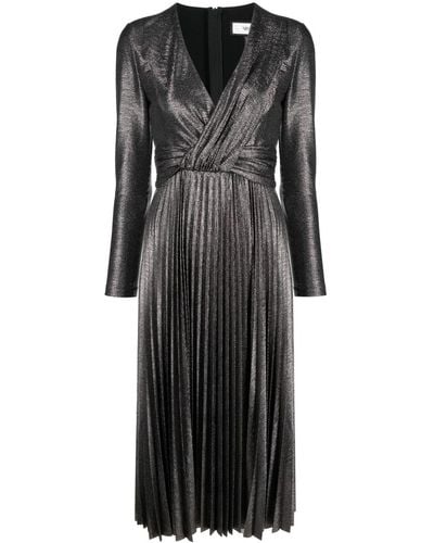 Nissa Pleated Lamé-effect Midi Dress - Black