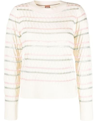 BOSS Double-striped Knitted Sweater - Natural