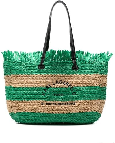 Karl Lagerfeld Striped Interwoven Beach Bag - Green