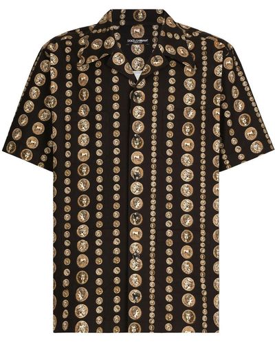 Dolce & Gabbana Camisa Hawaii de dril elástico con estampado Monete - Negro