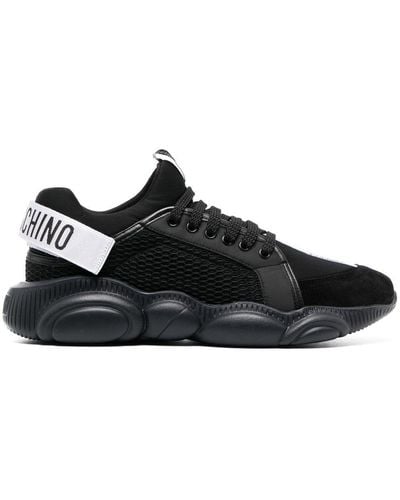 Moschino Logo-patch Leather Sneakers - Black