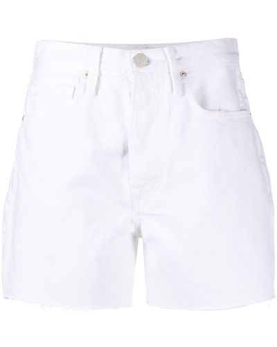 FRAME High-rise Flared Denim Shorts - White