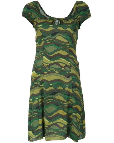 Amir Slama Wave Print Dress - Green