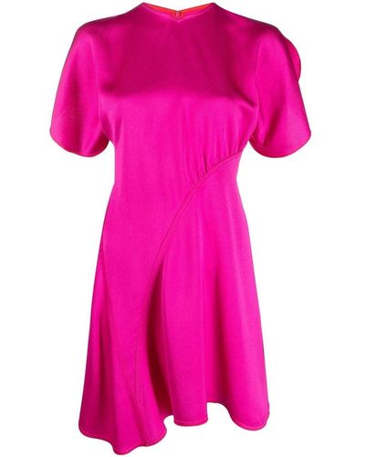 Victoria Beckham Round-neck Satin Minidress - Pink