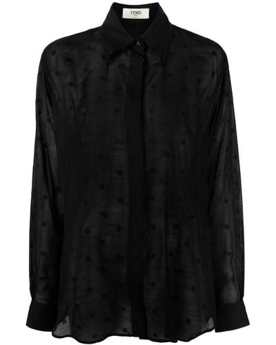 Fendi Camisa con logo bordado - Negro