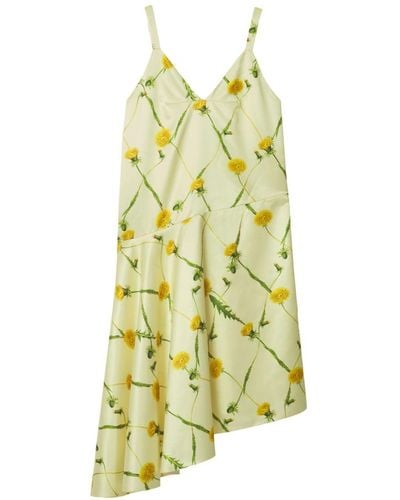 Burberry Dandelion-print Silk Satin Minidress - Yellow