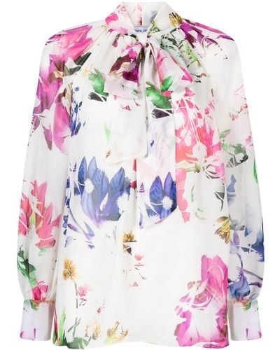 Prabal Gurung Floral Pussy-bow Blouse - Pink
