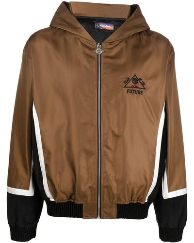 Just Don Embroidered-print Zip-up Jacket - Brown