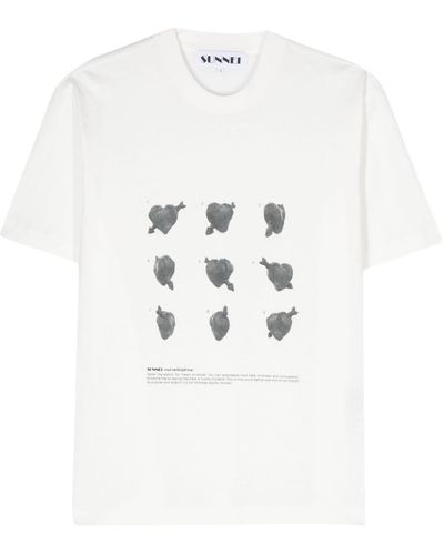 Sunnei Cuori-di-pietra-print Cotton T-shirt - White