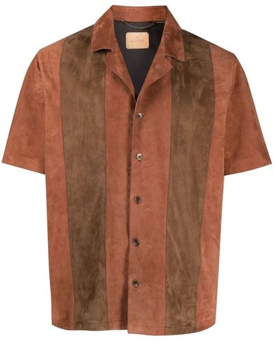 AJMONE Striped Paneled Shirt - Brown