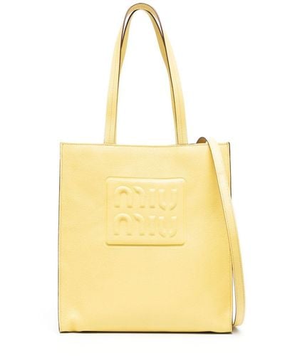 Miu Miu Bolso shopper con logo en relieve - Amarillo