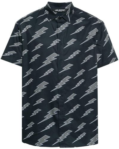 Neil Barrett Monogram-pattern Short-sleeve Shirt - Blue