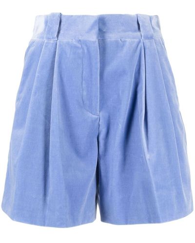 Blazé Milano Crushed-velvet Pleated Shorts - Blue
