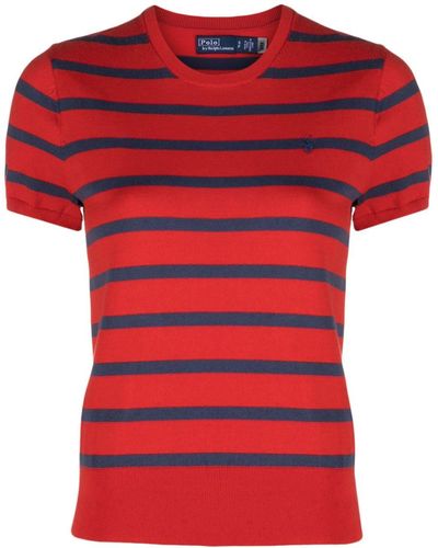 Polo Ralph Lauren T-shirt rayé à logo brodé - Rouge