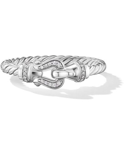 David Yurman Petite Buckle Zilveren Ring Met Diamant - Wit
