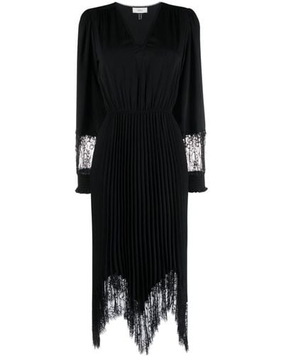 Nissa Lace-trim Pleated Midi Dress - Black