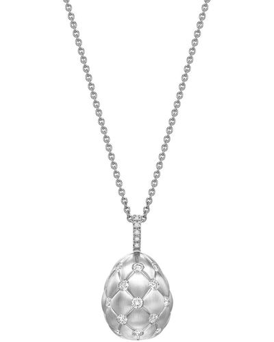 Faberge 18kt White Gold Treillage Egg Diamond Pendant Necklace