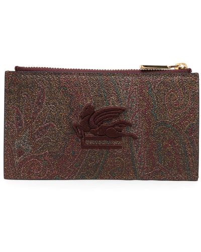 Etro Logo-embroidered Jacquard Leather Wallet - Brown